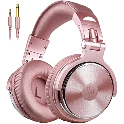 Afbeelding van Oneodio Over ear hoofdtelefoon met kabel gesloten studiohoofdtelefoon Share Port Microfoon Adapter Gratis Professionele Bass Dj Headphones voor Podcast, Recording, Monitoring Pc Mobiele Telefoon Tv Roze Goud