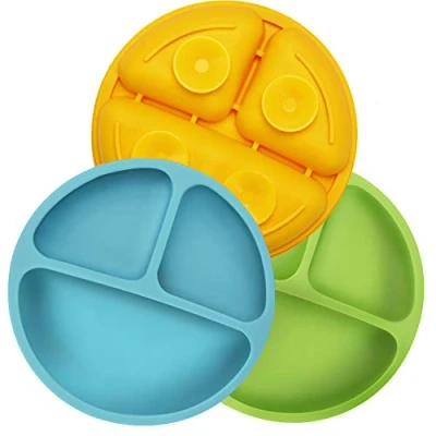 Afbeelding van PandaEar Siliconen borden met zuignap voor baby&#039;s, 3 stuks, tafelservies, antislip, vakken, onbreekbaar, verdeeld, vaatwasmachinebestendig en magnetronbestendig