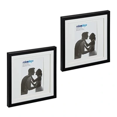 Afbeelding van Relaxdays fotolijst 25x25 cm set van 2 fotokader met passe partout wissellijst staand zwart