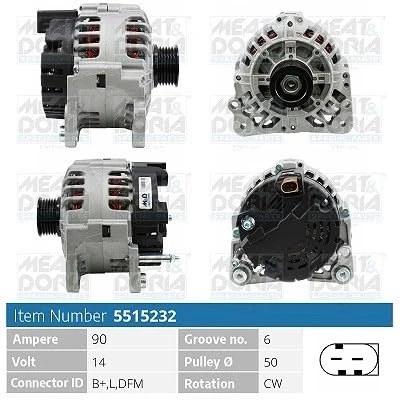Afbeelding van MEAT &amp; DORIA 5515232 Dynamo / Alternator 14V 90A VOLKSWAGEN: Polo IV Hatchback, V SKODA: Fabia 2, 1 Combi, I Saloon