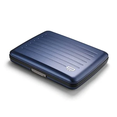 Afbeelding van Ögon Designs V2 Smart Case, grote portemonnee van aluminium, kaarthouder antislip, ruimte voor 10 kaarten, kwitanties en tickets, Navy Blauw
