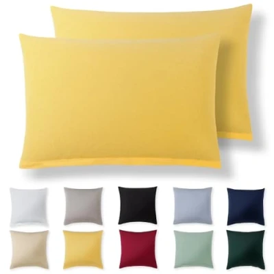 Afbeelding van Alreya Lot de 2 housses coussin 30 x 50 cm Jaune 100 % jersey coton Taies d&#039;oreiller en super doux Avec fermeture éclair