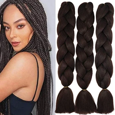 Image de 24&quot; Extensions Pour Tresse Jumbo Braid Kanekalon Extension Cheveux au Crochet Tressage synthétique Africaine Lot de 3 (Brun moyen)