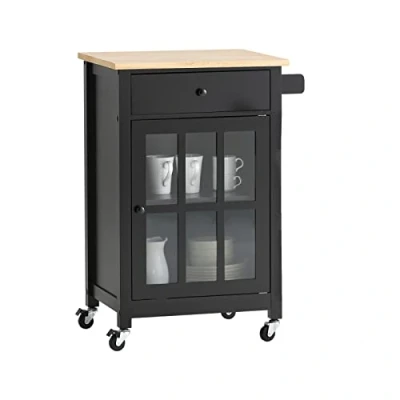 Afbeelding van SoBuy FKW98 SCH Keukentrolley op Wielen Opbergkast Dressoir Keukenwagen Keukenkast met 1 lade en deur Zwart BLH 63x46x88cm