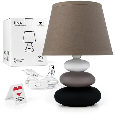 Afbeelding van Lina bedlamp (taupe/matt) keramische tafellamp met stoffen kap, geschikt voor led, E14, 230 V keramiek [energieklasse A++], tafellamp, bedlamp, banklamp