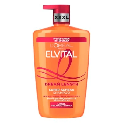 Afbeelding van L&#039;Oréal Paris Elvital XXL shampoo tegen gespleten haarpunten voor lang droomhaar, met ricinusolie, vitaminen en plantaardige eiwitten, Dream Length Super versterking, per stuk verpakt (1 x 1000 ml)