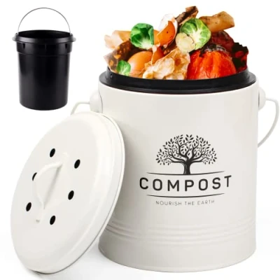 Afbeelding van Perfnique compostbak voor de keuken, het aanrecht van 5 liter met deksel, compostemmer binnenvoering en koolstoffilter, kleine
