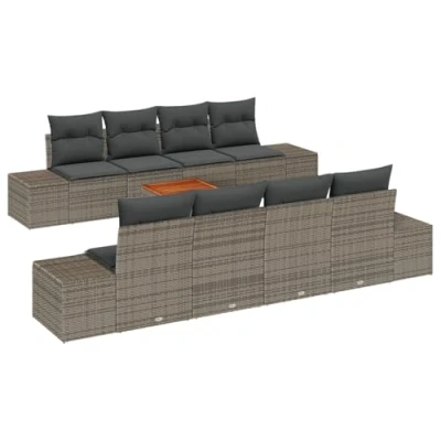 Afbeelding van vidaXL 7 delige Tuin Sofa Set met Kussens Grijs Poly Rattan Acacia
