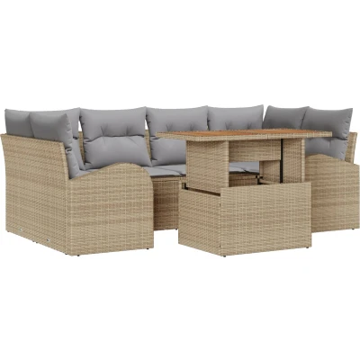 Afbeelding van vidaXL 7 delige Tuin Sofa Set met Kussens Beige Poly Rattan, 2 persoons Opslag &amp; Rattan