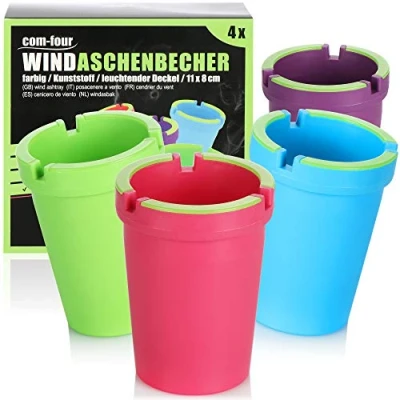 Afbeelding van COM FOUR® 4x Asbakken voor buiten Winddichte asbak Storm met lichtgevend deksel Auto sigaretten Rookbak, Ø 8 cm (4 stuks paars roze blauw groen)