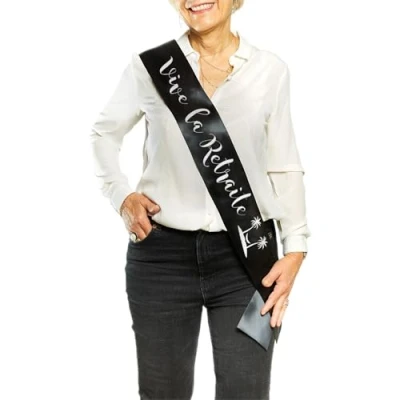 Afbeelding van sjaal om met pensioen te vieren Witte en gouden Lang leve de of Miss Retreat, het zwarte