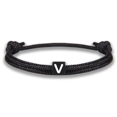 Afbeelding van GD GOOD.designs EST. 2015 touw armband met letters, zwarte vriendschapsarmband, verstelbaar, 0 24 cm, perfect cadeau voor koppels, Polyester