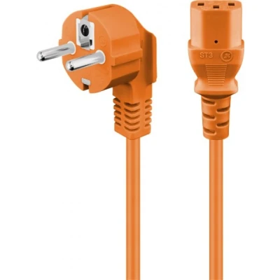 Afbeelding van IEC aansluitkabel, haaks, 5 m, oranje veiligheidscontactstekker (type F, CEE 7/7)&gt; apparaatbus C13 (IEC stekker)