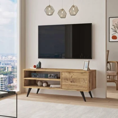 Afbeelding van Modern TV meubel met veel ruimte 100% gemelamineerd spaanplaat Atlantic Pine