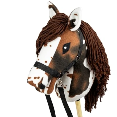 Afbeelding van SKIPPI Hobby Horse Braunschecke, groot werkpaard A3, Schecke met halster en teugels als set, wit paard bruine vlekken, stok