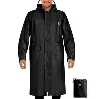 Afbeelding van Anyoo Unisex waterdichte draagbare lichtgewicht regenjas Compacte regenponcho met capuchon Herbruikbaar mouwen voor buitenshuis werken Backpacken Kamperen, Zwart, One Size