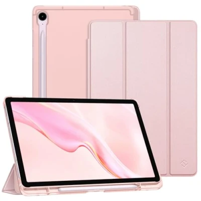 Afbeelding van Fintie Ultradunne beschermhoes voor Samsung Galaxy Tab S9 FE 10,9 inch / tablet 11 2023 met penhouder, doorschijnende achterkant en automatische slaap /waakfunctie, roségoud