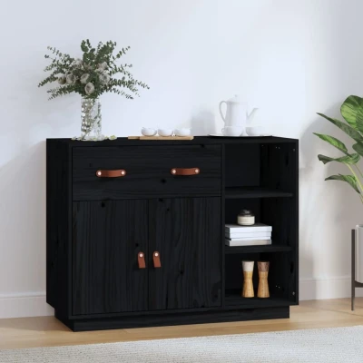 Afbeelding van Dressoir 98,5x40x75 cm massief grenenhout zwart