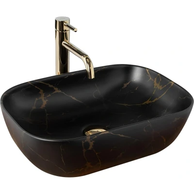 Afbeelding van REA Belinda Opzetwastafel Waskom 46.5 x 33.5 13.5 cm Mat Zwart Marmer Look