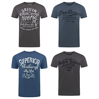 Afbeelding van Riverso RIVLeon T shirt met ronde hals en korte mouwen, 100% katoen, normale pasvorm, groen, blauw, wit, grijs, rood, oranje, S, M, L, XL, 2XL, 3XL, 4XL, 5XL, set van 4 stuks.