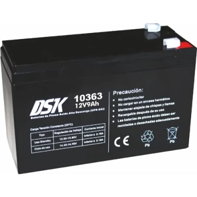 Afbeelding van DSK 10363 12 V 9 Ah AGM verzegelde hoge ontlading oplaadbare loodbatterij ideaal voor UPS SAI, veiligheids en communicatiesystemen, noodverlichting enz
