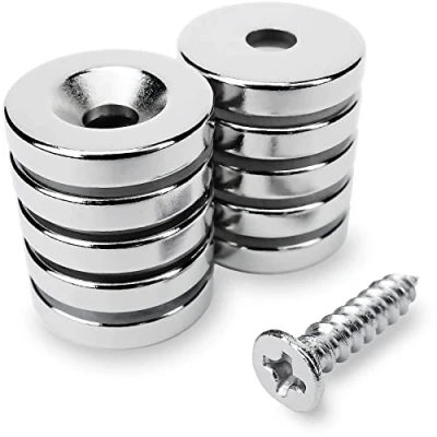 Afbeelding van Sensei 10 stuks 15 x 3 mm ronde neodymium magneten met schroefgat, 2,4 kg aantrekkingskracht + schroeven inbegrepen