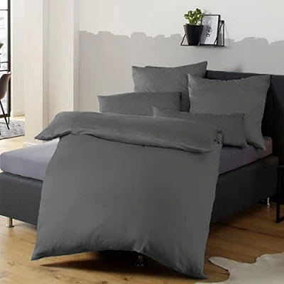 Afbeelding van Soifox Beddengoed, 155 x 220 cm Kreukvrije microvezels 1 dekbedovertrek + kussensloop van 80 met ritssluiting Antraciet