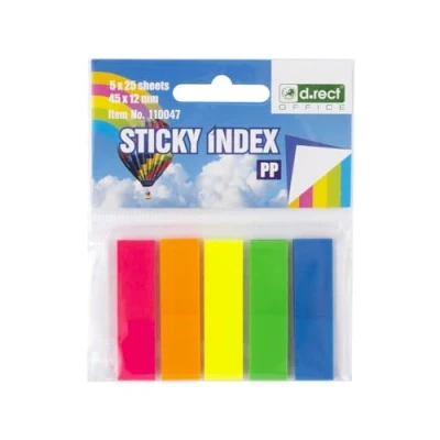 Afbeelding van D.RECT 125 stuks zelfklevende bladwijzers, bladwijzers voor etiketten, scheidingsbladen, notities, PP folie, 12 x 45 mm, 5 25 stuks, kleuren