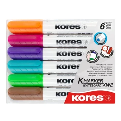 Afbeelding van Whiteboard &amp; Flipover markers Kores XW2, beitelvormige punt 3 5mm 6 stuks