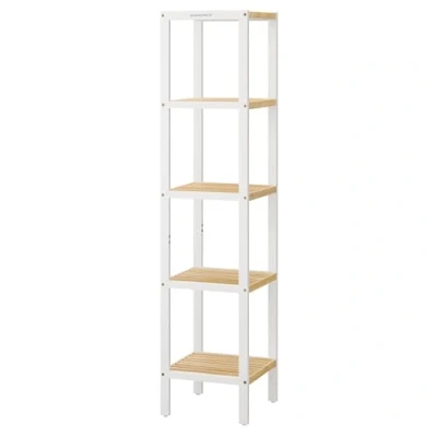 Afbeelding van SONGMICS Badkamerrek met 5 niveaus van bamboe, opbergrek, multifunctioneel, hoekrek, voor keuken, woonkamer, slaapkamer, hal, wolkenwit en natuurlijk beige BCB055N01