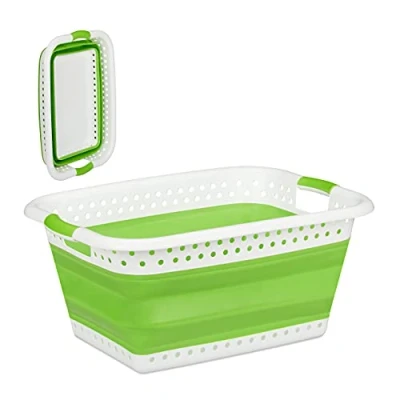 Afbeelding van Relaxdays opvouwbare wasmand plastic kunststof mand voor wasgoed inklapbaar 37 L lichtgroen