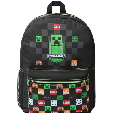 Afbeelding van Minecraft Schoolrugzak voor kinderen met voorvak ritssluiting sport, sportschool, zwart.