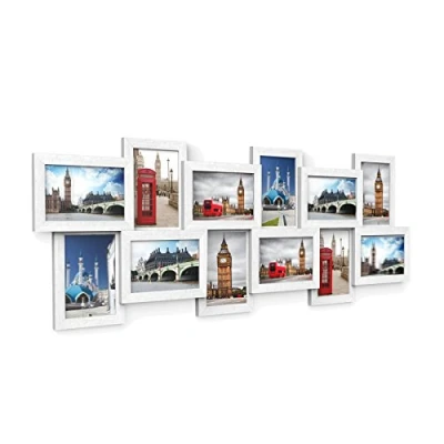 Afbeelding van SONGMICS Fotolijst Collage voor 12 foto&#039;s van elk 10 x 15 cm uit MDF platen, montage noodzakelijk, wit, met houtnerf RPF22W
