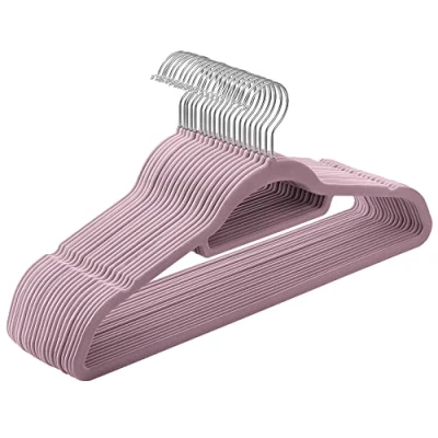 Afbeelding van SONGMICS Fluwelen Hanger, Set van 20, Antislip, Stropdasstang, 360 Draaibare Haak, Dikte 0,6 cm, Lengte 43,5 voor Jas, Jurk, Broek, Licht Paars en Zilver CRF020GP20
