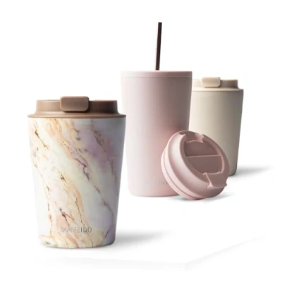 Afbeelding van MAMEIDO Thermosbeker, 350 ml, waterdichte koffiethermos, van roestvrij staal, BPA vrije thermobeker, koffie (Pearl Marble, 0,35 l)