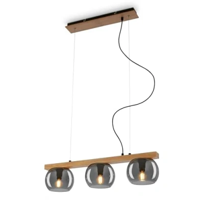 Afbeelding van BRILONER KYRO Hanglamp, met hout, rookglas, 3x E14 max.10W