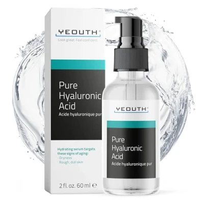 Afbeelding van Hyaluronic Acid Serum for Face by YEOUTH 100% Pure Clinical Strength Anti Aging Formula! Holds 1,000 Times Its Own Weight in Water, Plumps and Hydrates Skin, All Natural Moisturizer (2oz)