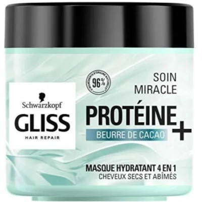 Afbeelding van Schwarzkopf Gliss Masker voor de verzorging van Miracle, hydraterend, 4 in 1, droog, beschadigd haar, 96% ingrediënten natuurlijke oorsprong, blik 400 ml