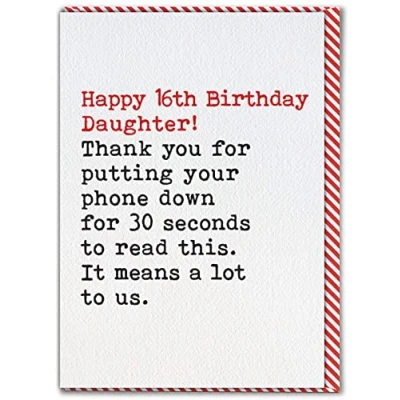 Afbeelding van Brainbox Candy Grappige verjaardagskaart voor de 16e verjaardag meisjes &quot;Putting Phone Down&quot; Happy Birthday daughter 16 jaar brutale grap kaart van mama papa ouders meisjesverjaardag