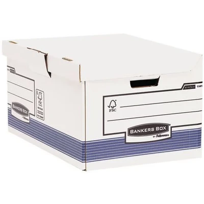 Afbeelding van Archiefdoos Bankers Box System fold flip top maxi wit blauw