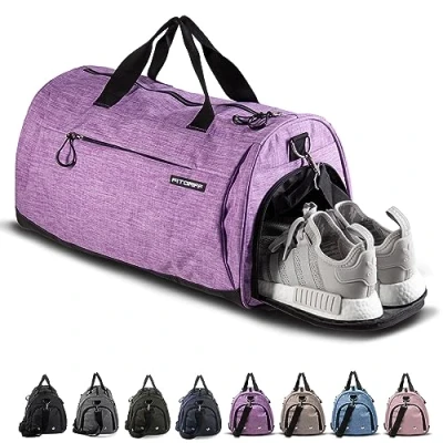 Afbeelding van Fitgriff® sporttas en reistas voor dames heren met schoenenvak vak nat gebruik, sport, fitness reizen, gymtas, Paars.