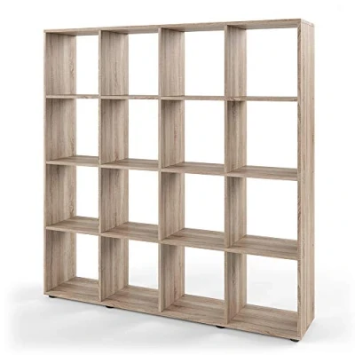Afbeelding van Vicco Kamer divider Karree 16 vakken boekenkast staande plank archiefrek wandrek ruimteverdeler (Sonoma eik)