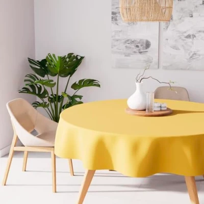 Afbeelding van Soleil d&#039;ocre, Alix Tafelkleed, rond, vuilafstotend, polyester, stralend geel, diameter 180 cm