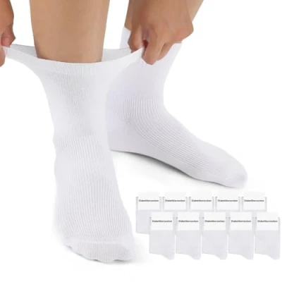 Afbeelding van Mowenti Set van 6/10/20 paar diabetische sokken voor dames en heren Zonder elastiek Katoen Diabetessokken Comfortabele taille Extra grote dames, Wit x 10, 39 42