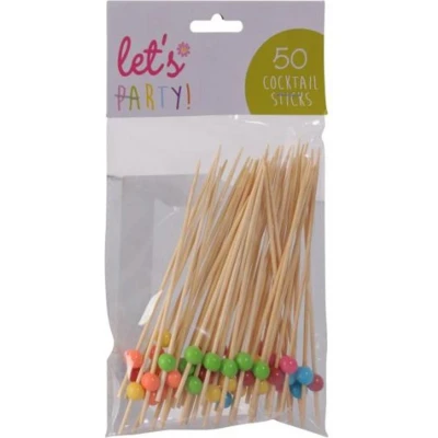 Afbeelding van Excellent Houseware Cocktailprikkers met balletje 50x stuks bamboe