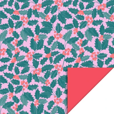 Afbeelding van HOP Cadeaupapier 70 cm X mas Holly Leaves Red