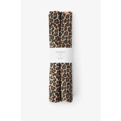 Afbeelding van Sissy Boy Lichtoranje placemat set met hartjes en leopard print (Onesize, Katoen)