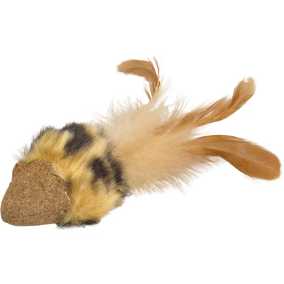 Afbeelding van Flamingo Catnip Muis Met Veer Kattenspeelgoed 40x175x35 mm Beige Bruin