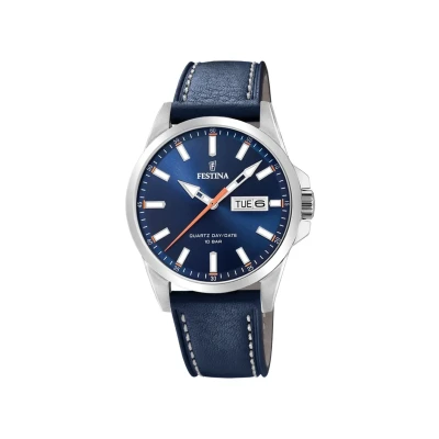 Afbeelding van Festina Analoog kwartshorloge voor heren met leren band F20358/3, armband, Blauw, armband