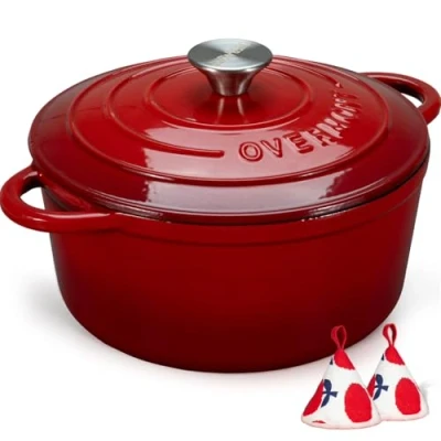 Image de OVERMONT 26 cm Cocotte en Fonte Émaillée Four Hollandais Antiadhésive avec Couvercle Poignées e Recette